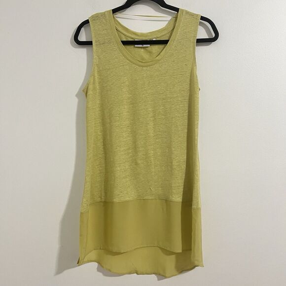Foil Tank Top Size XS Yellow Linen Silk Trim Sleeveless Blouse Minimalist Tunic - Picture 1 of 7